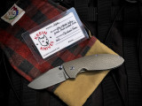 CONSIGNMENT Krein Knives Alpha Framelock Folder Checkered Titanium Body w/ CPM S35VN Hollow Grind, Acid Washed Finished Blade
