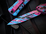 Microtech Combat Troodon D/E Gen III Signature Series Light Blue/Pink Black Splatter Cerakote Aluminum Body w/ M390Mk Splattered Plain Edge Blade (3.8") 1142-1LBPKBKSPLS