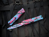 Microtech Combat Troodon D/E Gen III Signature Series Light Blue/Pink Black Splatter Cerakote Aluminum Body w/ M390Mk Splattered Plain Edge Blade (3.8") 1142-1LBPKBKSPLS