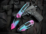 Heretic Knives Pariah Manual Folder Cel Shade Miami Vice Edition Aluminum Body w/ Magnacut Miami Vice Edition Plain Edge Blade (3.75") H047-CS-MV