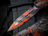 Microtech Gen III Combat Troodon D/E Bull Shark Gray/Black Orange Splatter Aluminum Body w/ M390MK Plain Edge Blade (3.8") 1142-1BGBKORSPLS