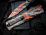 Microtech Gen III Combat Troodon D/E Bull Shark Gray/Black Orange Splatter Aluminum Body w/ M390MK Plain Edge Blade (3.8") 1142-1BGBKORSPLS