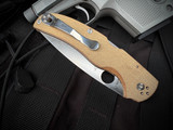 Spyderco Native Chief Folder Brown Canvas Micarta Body w/ CPM CruWear Satin Plain Edge Blade (4") C244MPCW