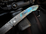 William Henry B22 Kingman Auto Folder Black Matrix Inlaid Hand Forged Croc Skin Chad Nichols Damascus Body w/ hand Forged Meadows Chad Nichols Damascus Plain Edge Blade (3.3")