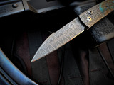 William Henry B22 Kingman Auto Folder Black Matrix Inlaid Hand Forged Croc Skin Chad Nichols Damascus Body w/ hand Forged Meadows Chad Nichols Damascus Plain Edge Blade (3.3")