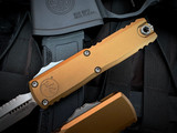 Microtech UTX-85 D/E Gen IV Tan Aluminum Body w/ M390MK Stonewashed Full Serrated Blade (3.1") 12324-12TA