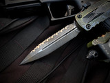 Microtech Dirac Delta D/E Outbreak Edition Aluminum Body w/ Distressed Full Serrated Blade (3.8") 227-3OBDS