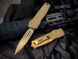 Microtech Luminary ZBP D/E RAL-8000 Cerakote Aluminum Body and Tritium Insert w/ M390MK RAL-8000 Cerakote Plain Edge Blade 1270-1CRAS