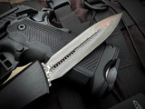 Marfione Custom Combat Troodon LT D/E Hefted Black Anodized Body and Bronzed Titanium Accents w/ Hattori Cowry-Y Damascus Plain Edge Blade (3.8") 1142-16HCDBZTI-MCK