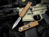 Microtech UTX-85 D/E Gen IV Tan Aluminum Body w/ M390MK Stonewashed Partially Serrated Blade (3.1") 12324-11TA