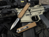 Microtech UTX-85 D/E Gen IV Tan Aluminum Body w/ M390MK Stonewashed Partially Serrated Blade (3.1") 12324-11TA