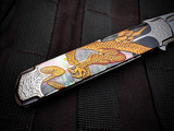 Koji Hara Custom Folder Black Lip Pearl/Gold Dragon Maki-e Inlaid 316 Stainless Body w/ M390 Mirror Polished Plain Edge Blade (3.75")