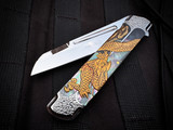 Koji Hara Custom Folder Black Lip Pearl/Gold Dragon Maki-e Inlaid 316 Stainless Body w/ M390 Mirror Polished Plain Edge Blade (3.75")