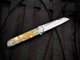 Koji Hara Custom Folder Black Lip Pearl/Gold Dragon Maki-e Inlaid 316 Stainless Body w/ M390 Mirror Polished Plain Edge Blade (3.75")