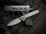 Buck 838 Legacy Collection Auto Folder Marbled Carbon Fiber Body w/ S45VN Gray Cerakote Plain Edge Blade (3.25") 0838CFSLE-B