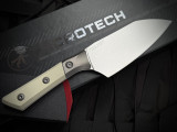 Microtech 6" Santoku Chef Knife Ivory G10 Handles and Beadblast Titanium Bolster w/ M390MK Stonewashed Plain Edge Blade (6") 3200B-10IV
