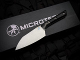 Microtech 4" Santoku Chef Knife Black G10 and Beadblast Titanium Bolster w/ M390MK Stonewashed Plain Edge Blade (4") 3300B-10BK