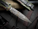 Microtech Dirac Delta D/E Outbreak Edition Aluminum Body w/ Distressed Partially Serrated Blade (3.8") 227-2OBDS