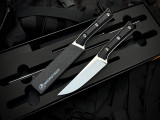 Microtech 4.5" Steak Knife Set Black G10 Scales w/ M390MK Stonewashed Plain Edge Blade (4.5") 3600-10SETBK