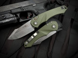 Heretic Knives Mini Pariah T/E Auto Folder OD Green Polymer Body w/ Magnacut Stonewashed Plain Edge Blade H054-2A-GRN