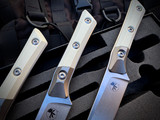 Microtech 4.5" Steak Knife Set Ivory G10 Scales and Bead Blast Titanium Bolster w/ M390MK Stonewashed Plain Edge Blade (4.5") 3600-10SETBK