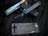 Marfione Custom Combat Troodon LT D/E Black Hefted Alloy Body and Bronzed Hardware w/ Blued Bertie Rietveld Dragonskin Ball Bearing Damascus Plain Edge Blade (3.8")