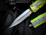 Microtech Dirac Delta D/E Zombietech Green and Red Aluminum Body w/ Stonewashed Plain Edge Blade (3.8") 227-10Z
