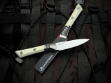 Microtech Paring Knife Ivory G10 Handles and Bead Blast Titanium Bolster w/ M390MK Stonewashed Plain Edge Blade (3.5") 3500B-10IV