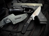 Gerber Downwind Caper Fixed Blade Multi Layer Black/Grey G10 Scales w/ Satin Plain Edge Blade (3.5") 30-001819