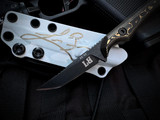 WelMade Knives Lee Brice Collaboration The Artisan Fixed Blade SnakeSkin Carbon Fiber Scales w/ AEB-L Black Plain Edge Blade and Signed White Sheath