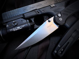 Pro-Tech Peace Neighbor Designed Avalon Folder Knurled Black Aluminum Body w/ Magancut Stonewashed Plain Edge Blade (4.25") PN1101