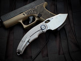 CONSIGNMENT Kunwu Compadre Folder Textured Titanium Body w/ Vanax Satin Plain Edge Blade K706C-T2