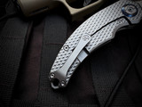 CONSIGNMENT Kunwu Compadre Folder Textured Titanium Body w/ Vanax Satin Plain Edge Blade K706C-T2