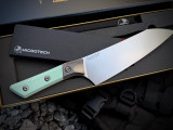 Microtech 8" Chef Knife Caribbean Blue G10 Handles and Beadblast Titanium Bolster w/ M390Mk Stonewashed Plain Edge Blade (8") 3000B-10CA