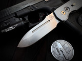 PRE-OWNED Pro-Tech PDW Invictus Auto Folder Facebook Exclusive Grey Aluminum Body and Carbon Fiber Push Button w/ Magancut Stonewashed Plain Edge Blade (3.5")