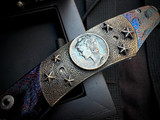 William Henry B12 Messenger Folder Authentic Mercury Dime Inlaid Blued "River Rock" Damascus and Hand Carved Sterling Silver Body w/ Chad Nichols "Boomerang" Damascus Plain Edge Blade (3.25")