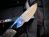 William Henry B12 Messenger Folder Authentic Mercury Dime Inlaid Blued "River Rock" Damascus and Hand Carved Sterling Silver Body w/ Chad Nichols "Boomerang" Damascus Plain Edge Blade (3.25")
