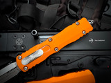 MIcrotech Dirac Delta D/E Orange Tangerine Aluminum Body w/ M390MK Stonewashed Plain Edge Blade (3.8") 227-10OT