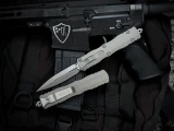 Microtech Dirac Delta D/E Natural Clear Aluminum Body w/ M390MK Stonewashed Plain Edge Blade (3.8") 227-10APNC