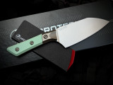 Microtech 6" Santoku Chef Knife Caribbean Blue G10 Handles and Beadblast Titanium Bolster w/ M390MK Stonewashed Plain Edge Blade (6") 3200B-10CA