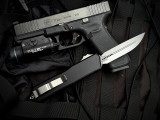 Microtech Scarab II Gen III Executive D/E-S Black Aluminum Body w/ M390MK Stonewashed Plain Edge Blade (3.9") 1181-10