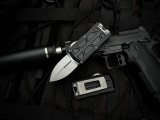 Microtech Exocet II D/E Black Aluminum Body w/ M390MK Apocalyptic Plain Edge Blade (2.34") 1157-10AP