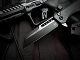 Heretic Knives Jinn Button Lock Flipper Black Aluminum body w/ Magnacut Two Tone Black Tactical Plain Edge Blade (3") H213-10A-T