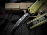 Microtech UTX-85 D/E Gen IV OD Green Aluminum Body w/ M390MK Black Partially Serrated Blade (3.1") 12324-2OD