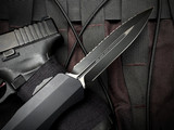 CONSIGNMENT Microtech Original Run Cypher D/E Smooth Tactical Black Aluminum Body w/ Black Full Serrated Blade (4") 242S-3T