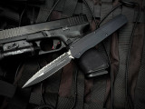 CONSIGNMENT Microtech Original Run Cypher D/E Smooth Tactical Black Aluminum Body w/ Black Full Serrated Blade (4") 242S-3T