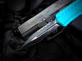 Microtech Cypher D/E Turquoise Aluminum Body w/ M390MK Black Partially Serrated Blade (3.5") 1242-2TQ