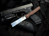 Brad Zinker Front Flipper Brown GripTech Scales w/ Cleaver Style Hand Rubbed Satin Plain Edge Blade (3.2")