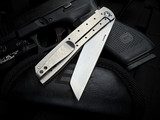 Brad Zinker Flipper Urban Trapper Tanto Skeletonized Titanium Body w/ CPM Magnacut Stonewashed Plain Edge Blade (3.25")