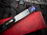 Z. Takaishvili Custom Individual Build 1 of 1 Italian Switch Blade "The Blue Dream" Titanium Frame, Buffalo Horn Scales, Dragonskin San-Mai B.Rietveld Damascus Bolsters, and Black Mother of Pearl Switch w/ Blued Dragon Skin Plain Edge Blade